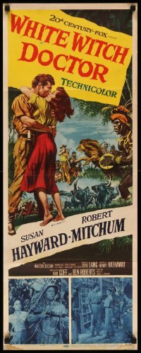4c947 WHITE WITCH DOCTOR insert '53 art of Susan Hayward & Robert Mitchum in African jungle!