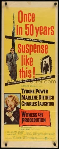 4c957 WITNESS FOR THE PROSECUTION insert '58 Billy Wilder, Tyrone Power, Dietrich, Laughton!