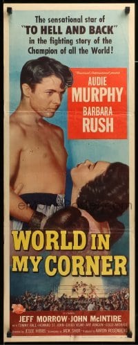 4c964 WORLD IN MY CORNER insert '56 champion boxer Audie Murphy in ring & w/ Barbara Rush!