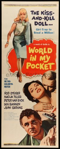 4c965 WORLD IN MY POCKET insert '62 Rod Steiger, the kiss & kill doll, girl-trap to steal a million!