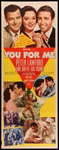 4c978 YOU FOR ME insert '52 should Jane Greer marry Peter Lawford or Gig Young, money or love?