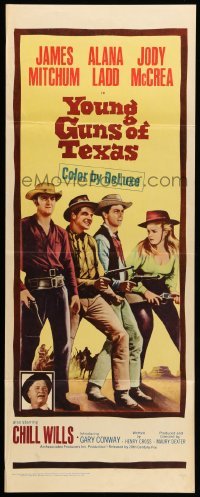 4c985 YOUNG GUNS OF TEXAS insert '63 teen cowboys James Mitchum, Alana Ladd & Jody McCrea!