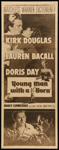 4c987 YOUNG MAN WITH A HORN insert R57 jazz man Kirk Douglas, sexy Lauren Bacall + Doris Day!