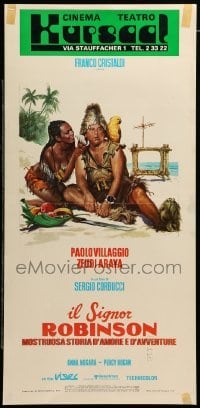 4c160 MR ROBINSON Italian locandina '76 Sergio Corbucci, art of Robinson Crusoe w/female Friday!