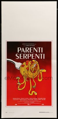 4c176 PARENTI SERPENTI Italian locandina '92 Mario Monicelli, wacky artwork of snakes as spaghetti