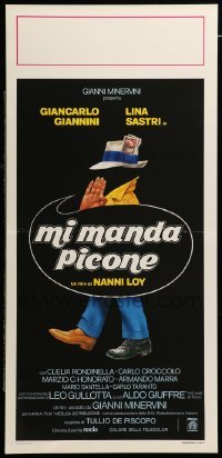 4c249 WHERE'S PICONE? Italian locandina '84 art of faceless man with money tucked in his hat!