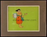 4d014 PEBBLES CEREAL matted animation cel '80s cartoon image of Fred Flintstone carrying milk!