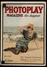 4d807 PHOTOPLAY magazine August 1915 art of Mabel Normand on the beach!