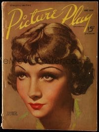 4d843 PICTURE PLAY magazine June 1936 great cover art of Claudette Colbert by Bill Foster!