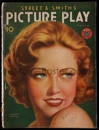 4d847 PICTURE PLAY magazine March 1934 great cover art of sexy Lona Andre by Victor Tchetchet!