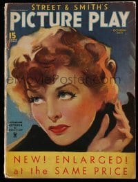 4d850 PICTURE PLAY magazine October 1935 great cover art of Katharine Hepburn by Meredith Law!