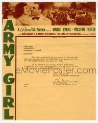 4d243 ARMY GIRL letter August 29, 1938 offering this Republic movie to Danish theaters!