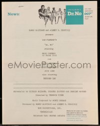 4d153 DR. NO 4pg 9x11 synopsis sheet '62 Sean Connery as James Bond, a brief movie plot outline!