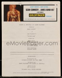 4d154 GOLDFINGER 4pg 9x11 synopsis sheet '64 Sean Connery as James Bond, a brief movie plot outline!