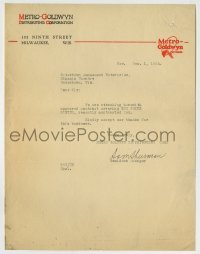 4d252 METRO-GOLDWYN-MAYER 9x11 studio booking letter '24 from the company to a theater owner!
