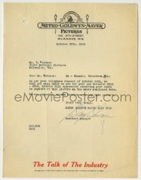 4d253 METRO-GOLDWYN-MAYER 9x11 studio booking letter '26 from the company to a theater owner!