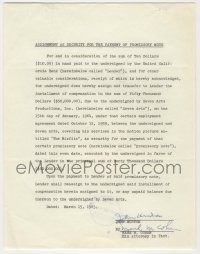 4d132 MISFITS 9x11 promissory note '63 signed by John Huston's attorney for him!