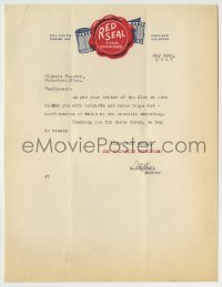4d257 RED SEAL FILM EXCHANGES 9x11 studio booking letter '27 from the company to a theater owner!