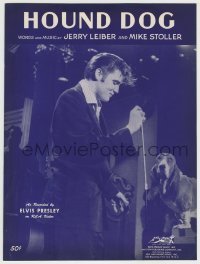 4d271 ELVIS PRESLEY sheet music '56 great image performing on stage with a real Hound Dog