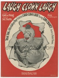4d280 LAUGH CLOWN LAUGH sheet music '28 great image of Lon Chaney in clown makeup, the title song!