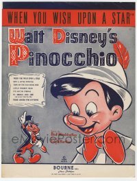 4d287 PINOCCHIO sheet music 1970s Walt Disney classic cartoon, When You Wish Upon a Star!