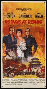 4f569 55 DAYS AT PEKING 3sh '63 art of Charlton Heston, Ava Gardner & David Niven by Terpning!