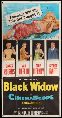 4f609 BLACK WIDOW 3sh '54 Ginger Rogers, Gene Tierney, Van Heflin, George Raft, sexy art!