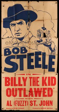 4f614 BOB STEELE 3sh '40s cool art of cowboy Bob Steele, Billy the Kid Outlawed!