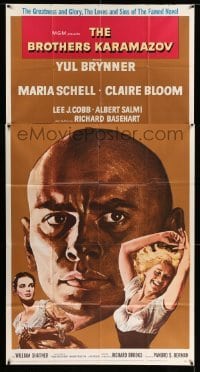 4f622 BROTHERS KARAMAZOV 3sh '58 huge headshot of Yul Brynner, sexy Maria Schell & Claire Bloom!