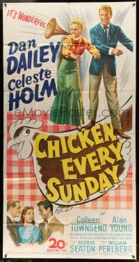 4f644 CHICKEN EVERY SUNDAY 3sh '49 great stone litho art of Dan Dailey & Celeste Holm dancing!