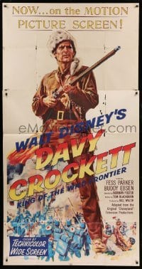 4f669 DAVY CROCKETT, KING OF THE WILD FRONTIER 3sh '55 Disney, classic art of Fess Parker!