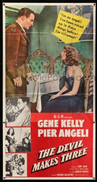 4f676 DEVIL MAKES THREE 3sh '52 Gene Kelly, pretty Pier Angeli, she's been mixed up before!