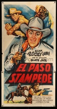 4f685 EL PASO STAMPEDE 3sh '53 cool art of cowboy Allan Rocky Lane & his stallion Black Jack!