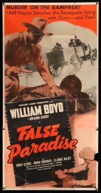 4f696 FALSE PARADISE 3sh '48 cowboy William Boyd as Hopalong Cassidy, murder on the rampage!