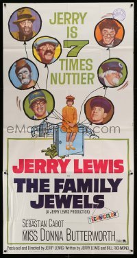 4f697 FAMILY JEWELS 3sh '65 Jerry Lewis is seven times nuttier in seven roles, wacky art!