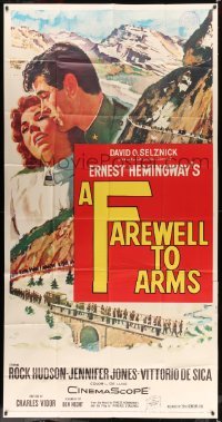 4f698 FAREWELL TO ARMS 3sh '58 silhouette art of Rock Hudson & Jennifer Jones, Ernest Hemingway!