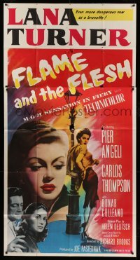4f703 FLAME & THE FLESH 3sh '54 artwork of sexy brunette bad girl Lana Turner, plus Pier Angeli!