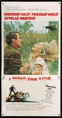 4f752 I WALK THE LINE int'l 3sh '70 c/u of Gregory Peck grabbing Tuesday Weld, John Frankenheimer