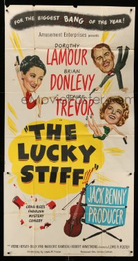 4f792 LUCKY STIFF 3sh '48 wacky art of Dorothy Lamour, Brian Donlevy & Claire Trevor!