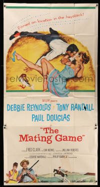 4f811 MATING GAME 3sh '59 Debbie Reynolds & Tony Randall are fooling around in the hay!