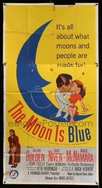 4f822 MOON IS BLUE 3sh '53 William Holden, Maggie McNamara is a virgin, directed by Otto Preminger!
