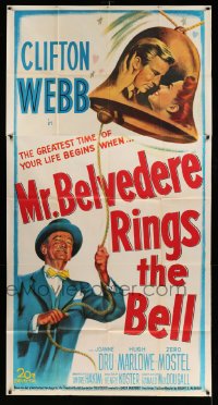 4f825 MR. BELVEDERE RINGS THE BELL 3sh '51 artwork of Clifton Webb & lovers in bell!