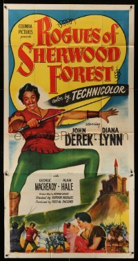 4f873 ROGUES OF SHERWOOD FOREST 3sh '50 art of swashbuckler John Derek as the son of Robin Hood!