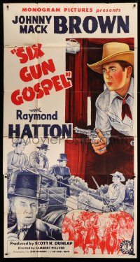 4f897 SIX GUN GOSPEL 3sh '43 stone litho art of Johnny Mack Brown with gun drawn & Raymond Hatton!