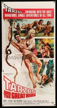 4f923 TARZAN & THE GREAT RIVER 3sh '67 art of Mike Henry in the title role w/sexy Diana Millay!
