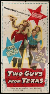 4f952 TWO GUYS FROM TEXAS 3sh '48 Dorothy Malone & Penny Edwards riding Dennis Morgan & Jack Carson!