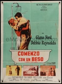 4f453 IT STARTED WITH A KISS Argentinean '59 Glenn Ford & Debbie Reynolds kissing in shower!