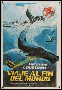 4f556 VOYAGE TO THE EDGE OF THE WORLD Argentinean '76 Jacques-Yves Cousteau, art of whale & divers!