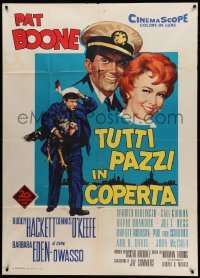 4f068 ALL HANDS ON DECK Italian 1p '61 art of Pat Boone, Barbara Eden & Buddy Hackett with turkey!