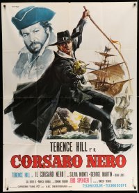 4f087 BLACKIE THE PIRATE Italian 1p '71 Casaro art of Terence Hill, Bud Spencer & ships at sea!